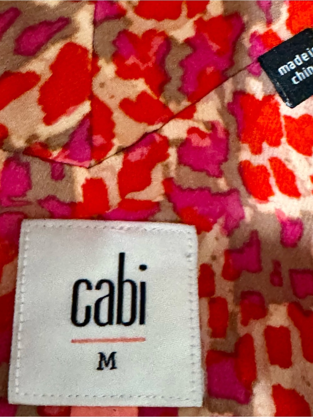 CAbi Sleeveless Collared Button-Front Hi/Lo Blouse in Red and Pink Print - Picture 8 of 10